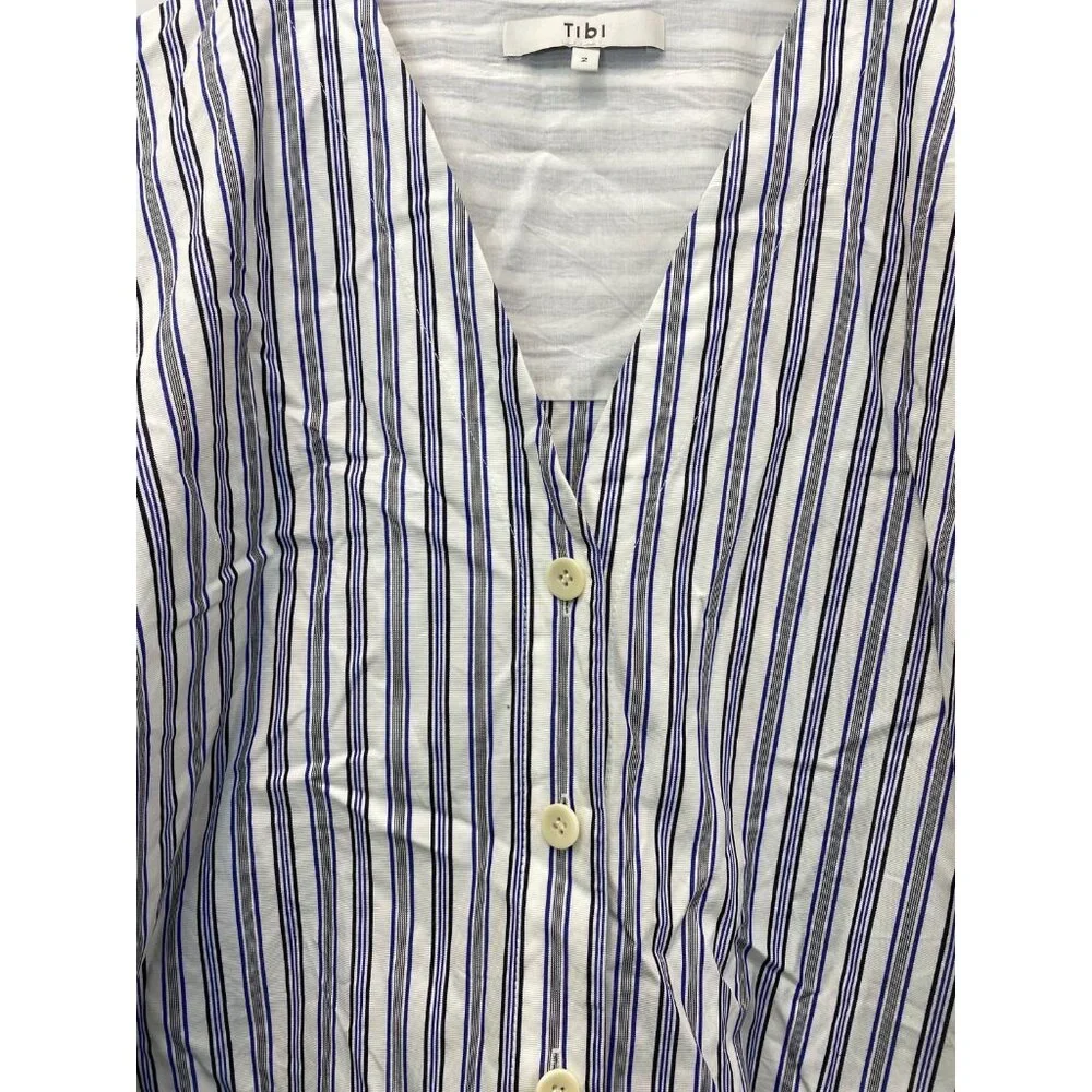 Tibi Liam Stripe V-Neck Shirt with Removable Tie Long Sleeve Button Front Size 2 - Picture 5 of 7